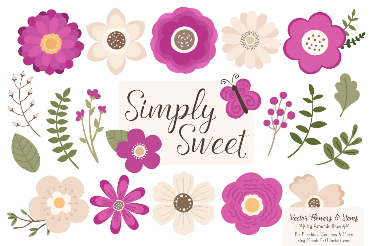 Flower Clipart in Fuchsia, an Illustration by Amanda Ilkov (Photo 1 of 4)