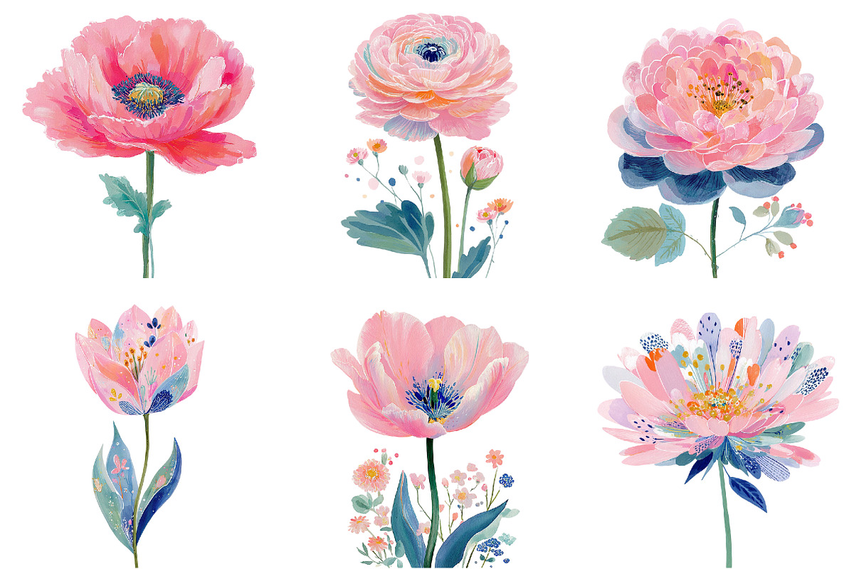 Whimsical Flowers Spring Clipart, an Illustration by DreamArtGraphic (Photo 3 of 4)