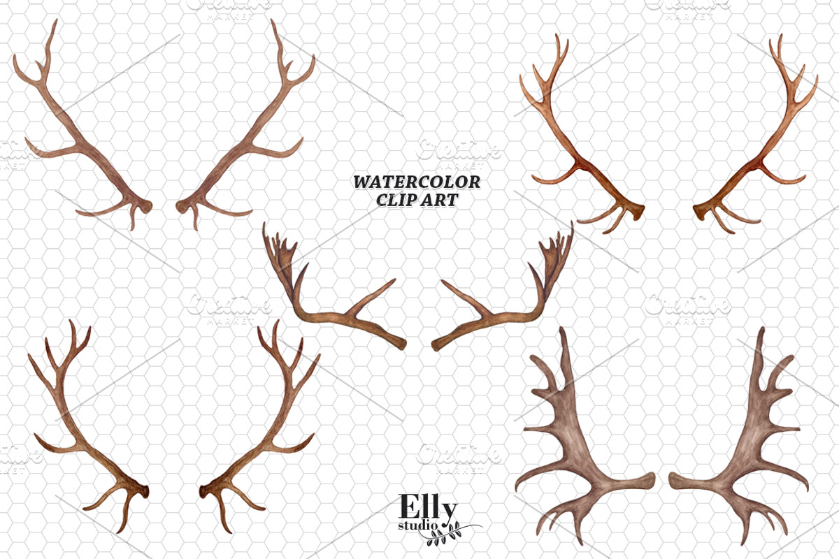 Watercolor Christmas Antler Clipart, a Decorative Illustration by Elly Studio (Photo 6 of 7)