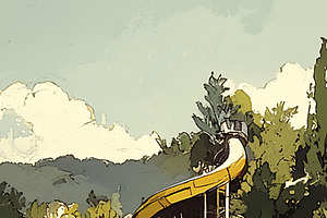 Child floating on a tubing river at an outdoor water park attraction, an Illustration by AS photostudio
