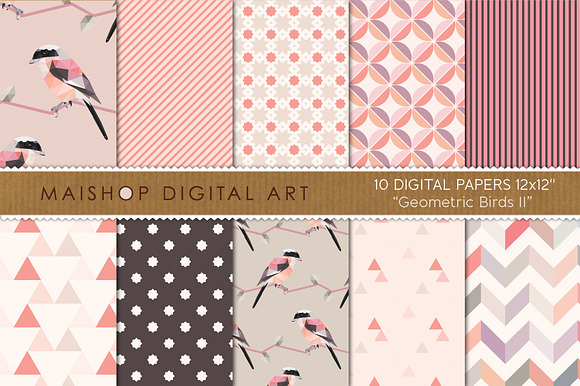Digital Paper Geometric Birds Set 02 preview 4