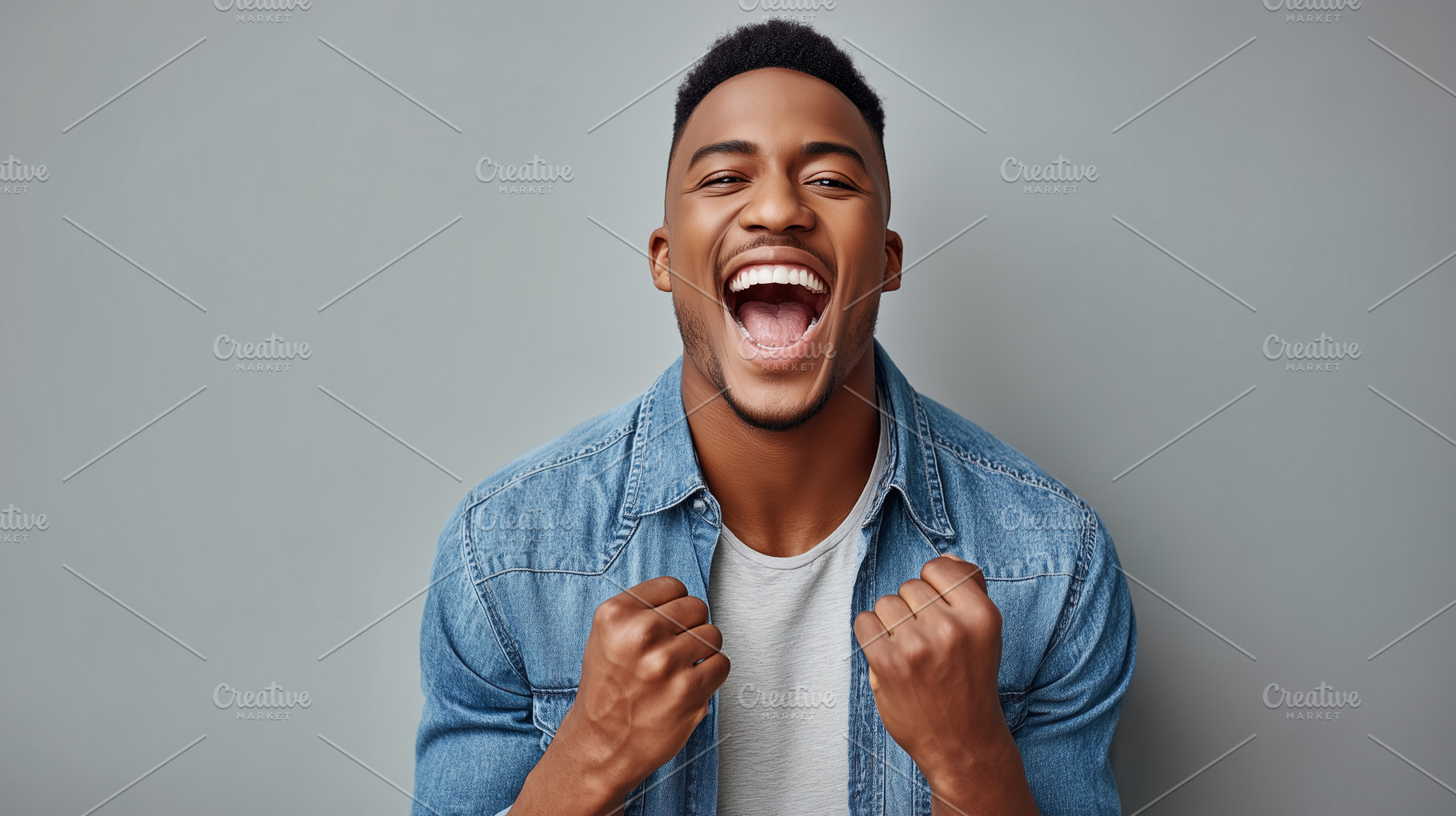 Joyful young man in denim jacket, a Person Photo by MistyDay