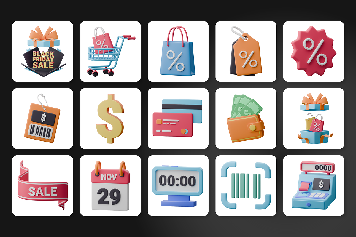 Black Friday Icon Set, an Object 3D Model by Flat Icons (Photo 7 of 8)