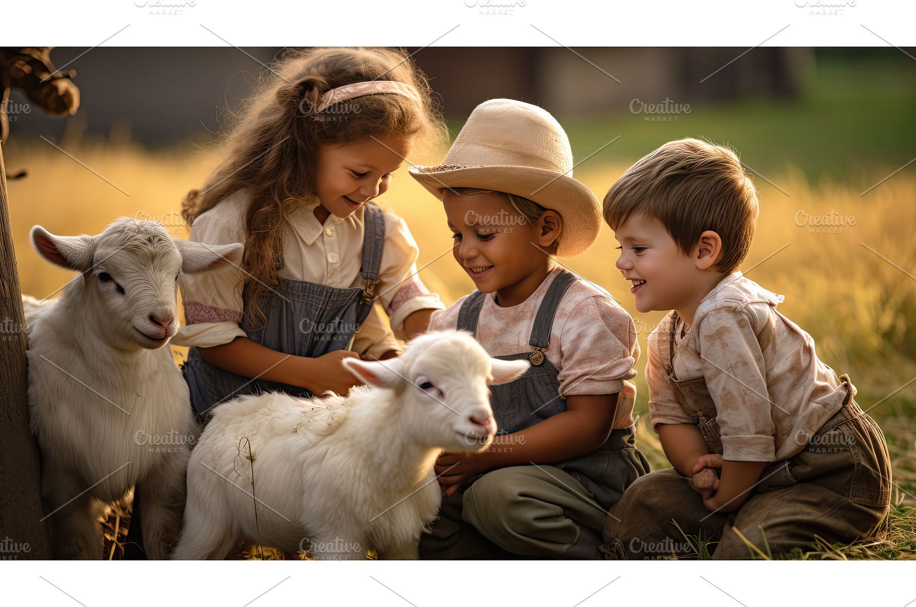 pig kids with farm animals ai, an Animal Photo by pikepicture