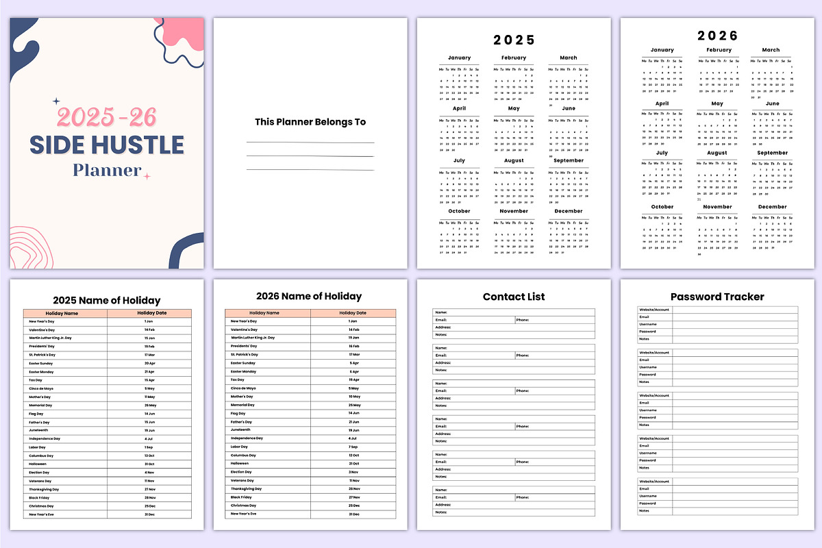 2025-26 Side Hustle Planner Canva, a Stationery Template by Mustafiz (Photo 2 of 11)