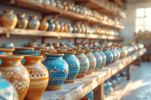 Colorful Glazed Ceramic Pots on Shelves, an Arts & Entertainment Photo by Davizro's Market