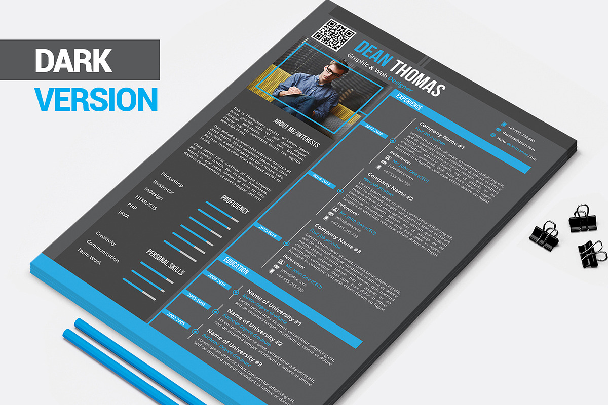 Blue Resume / CV Template, a Resume Template by Slim Studio