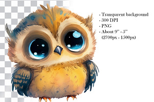 Cute Owls Watercolor Clipart. AI