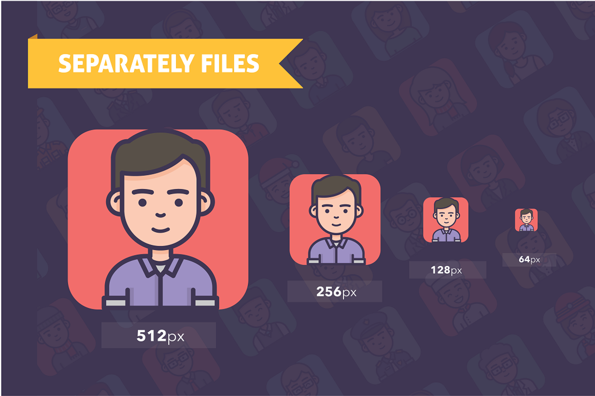 100 Flatline People Avatars Set, an Outline Icon by Vectory (Photo 4 of 4)