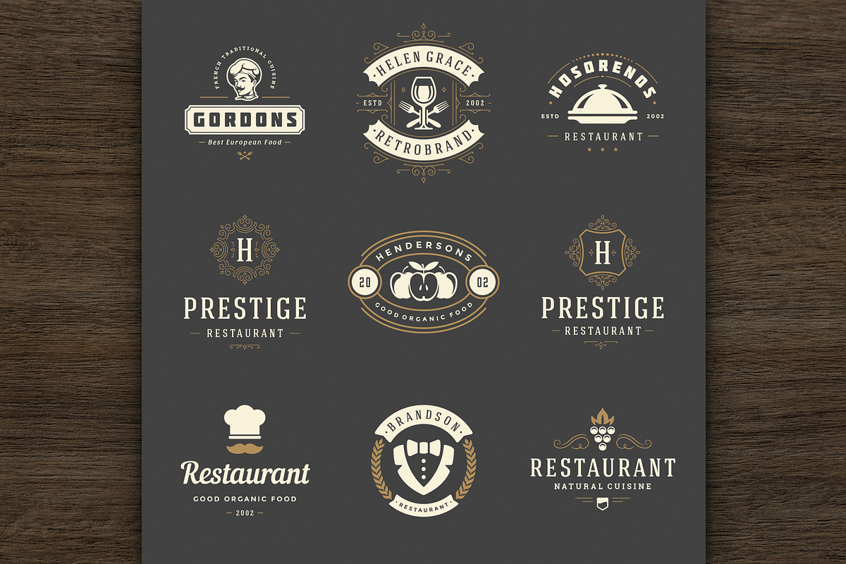 36 Restaurant Logos and Badges, a Branding & Logo Template by Vasya Kobelev (Photo 15 of 18)