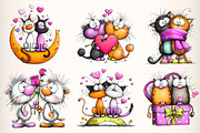 Quirky Valentines Cats Clipart, an Illustration by Dream Creation (Thumbnail 4 of 7)