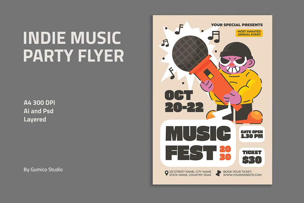 Indie Music Party Flyer, a Flyer Template by Gumico Studio. (Photo 1 of 3)