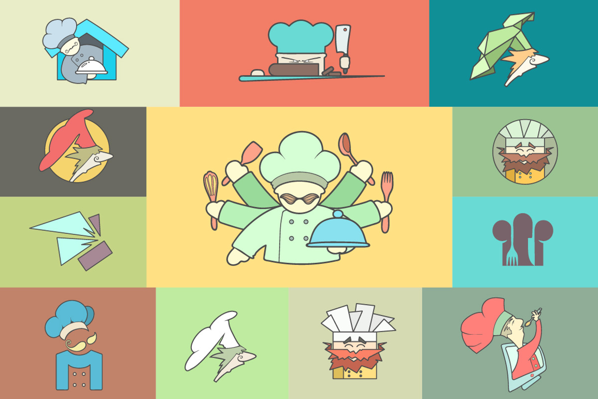 Restaurant Chef flat icon Set