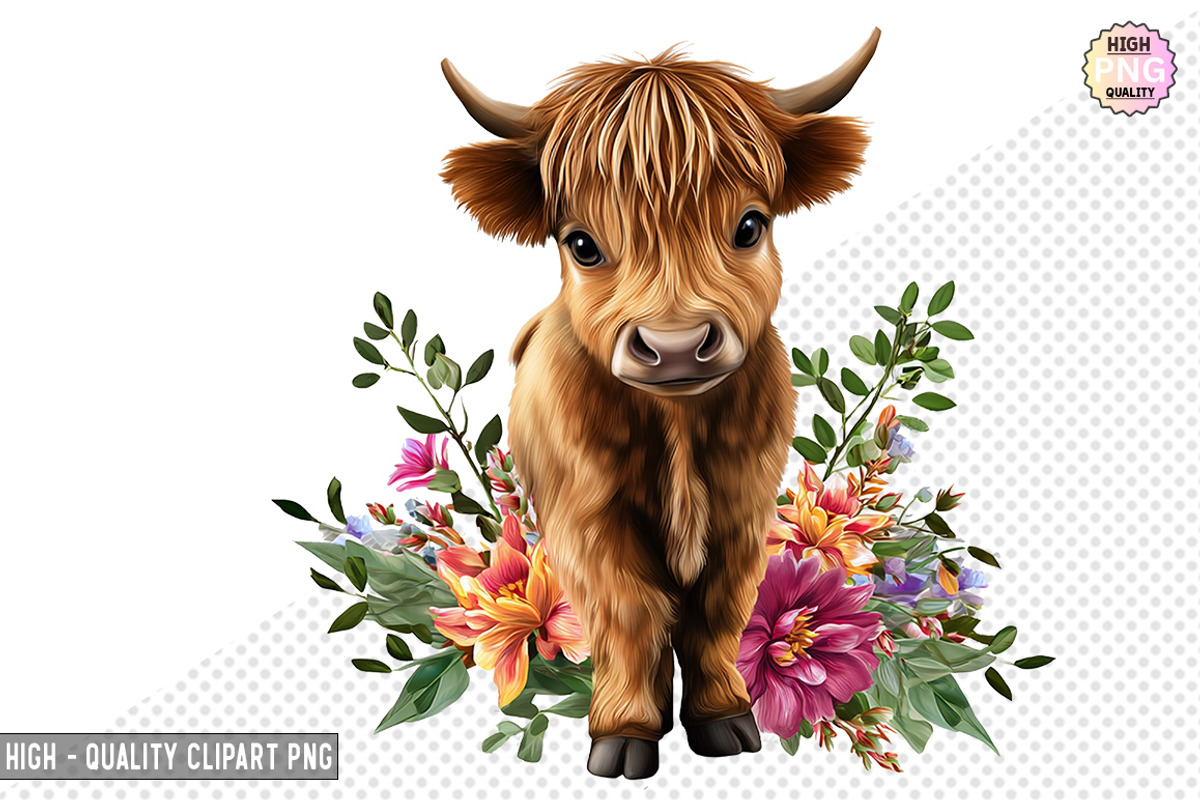 Floral Highland Cow Clipart Bundle, a Graphic by crative8112 (Photo 5 of 8)