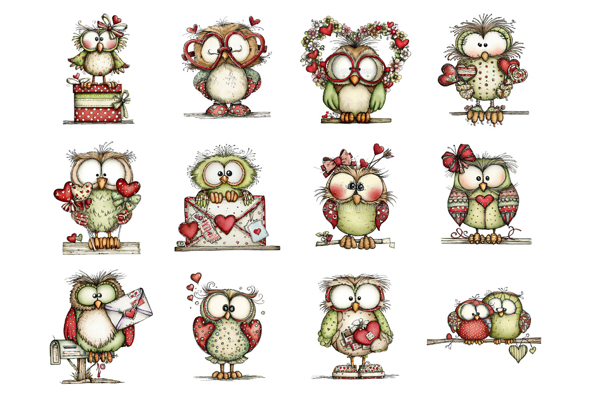 Whimsical Valentine Owl Clipart, an Illustration by Design Market (Photo 2 of 3)
