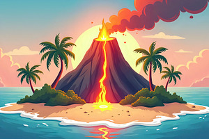 Volcano Island With Lava Flow And Be, a Photo by LOGOCREATIVE