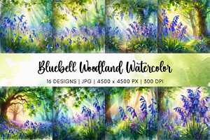 Bluebell Woodland Watercolor