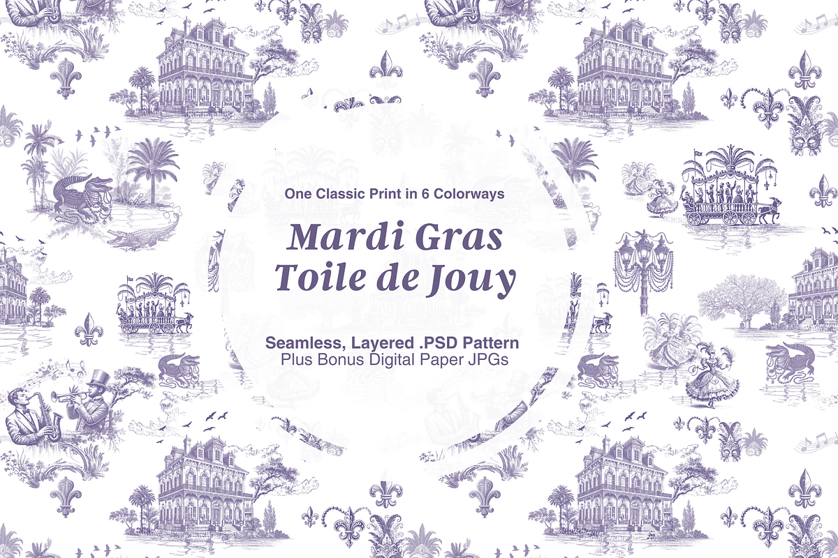 Mardi Gras Toile de Jouy Pattern, a Pattern Graphic by Hughes Studio (Photo 1 of 6)