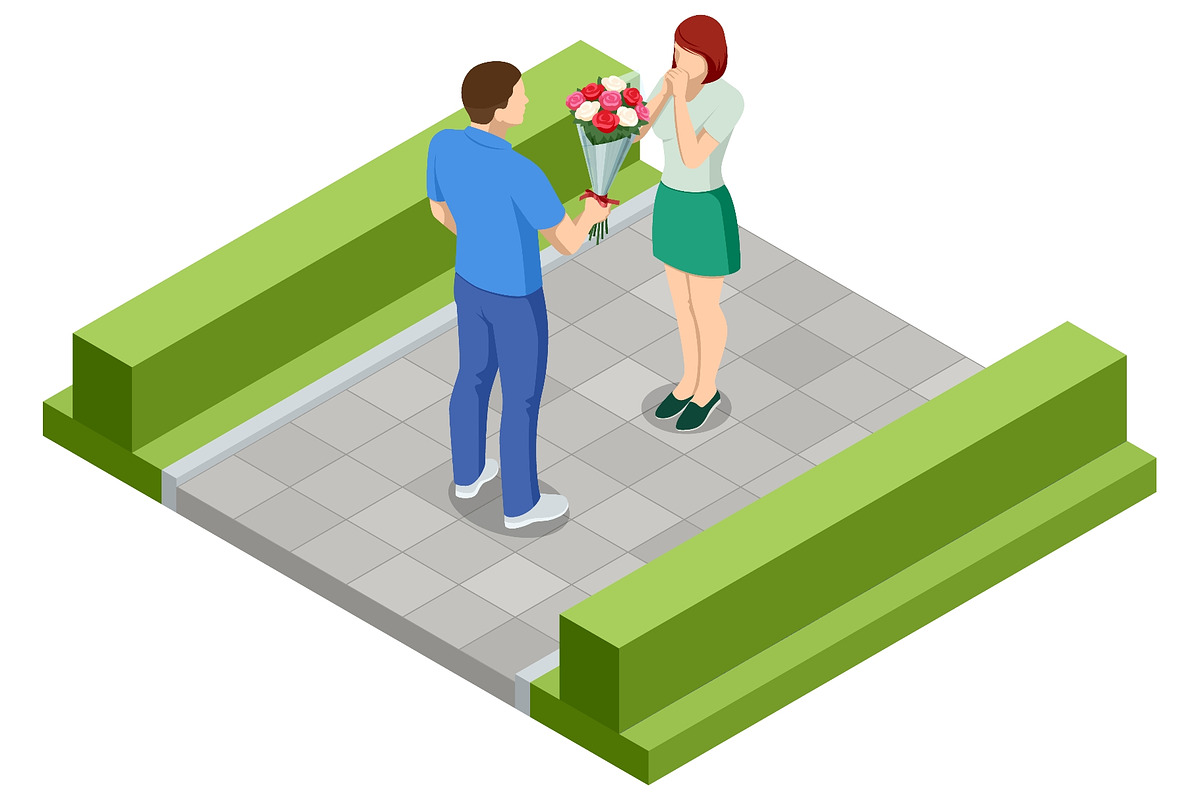 Isometric man giving flower bouquet, a Person Illustration by Golden Sikorka (Photo 2 of 3)