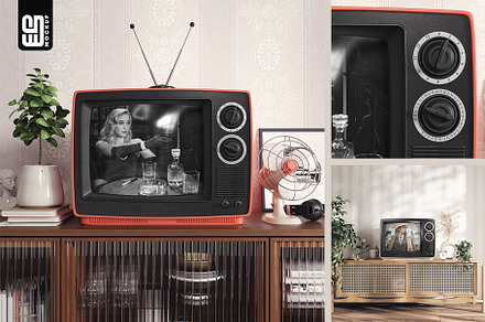Old TV Screen In The Interior Mockup