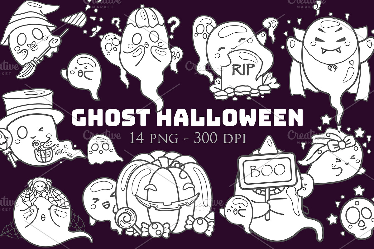 Ghost Halloween Digital StampOutline, a Seasonal Illustration by Peekadillie Art (Photo 1 of 3)