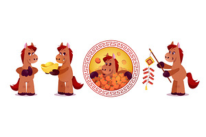 Cheerful cartoon horse celebrates, an Animal Illustration by art PVP - market