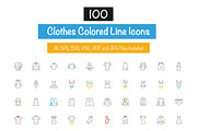 100 Clothes Colored Line Icons, an Outline Icon by Creative Stall (Thumbnail 1 of 2)