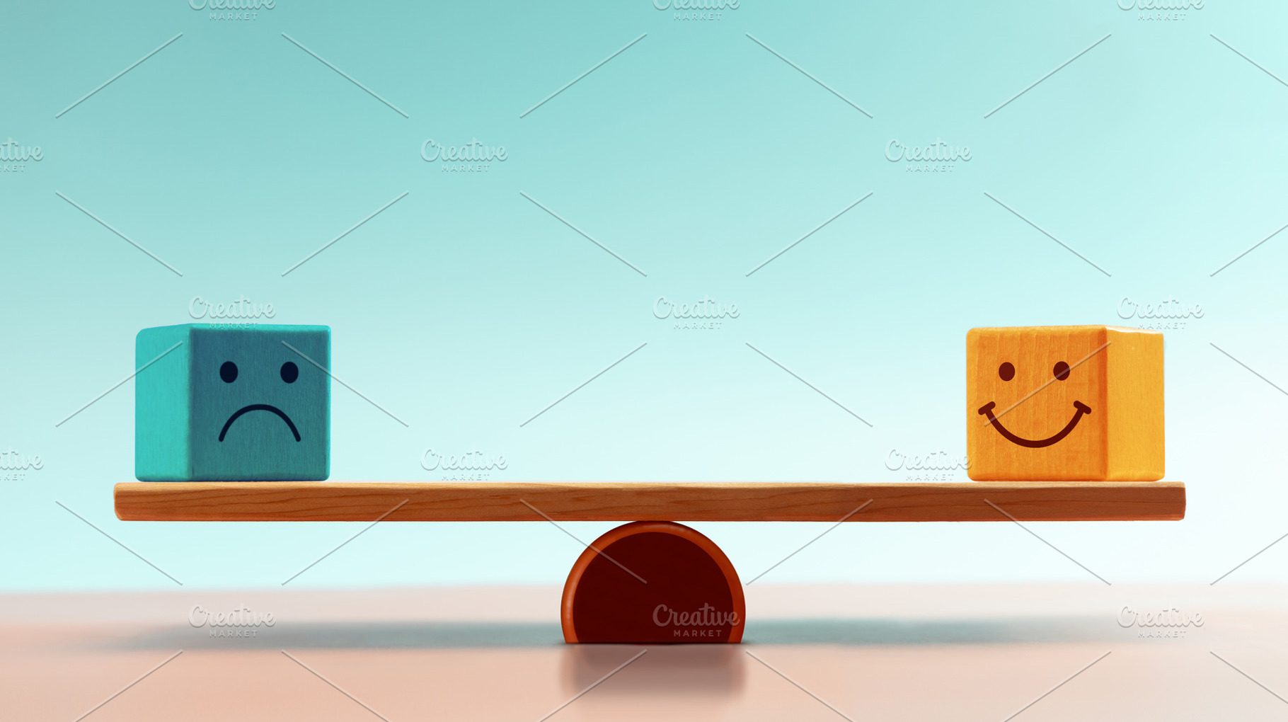 Balancing emotions shown with happy and sad blocks on a Balance, a Photo by salmon.black