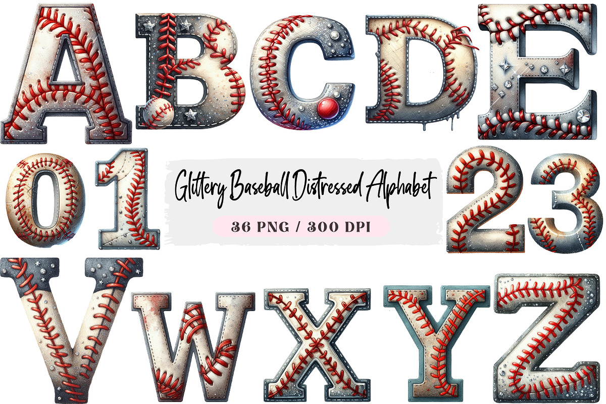 Glittery Baseball Distressed Alphabe, an Illustration by DreamArtGraphic (Photo 1 of 4)
