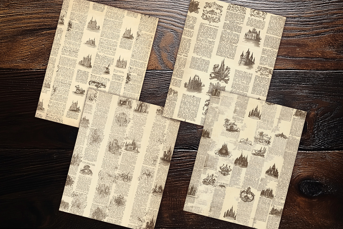 Old World Gazette Scrapbook Papers, a Background Graphic by V Design Creator (Photo 8 of 12)