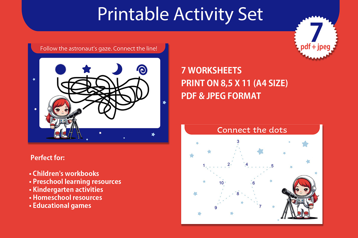 Outer Space Learning Games for Kids, a Stationery Template by L- design studio (Photo 4 of 4)
