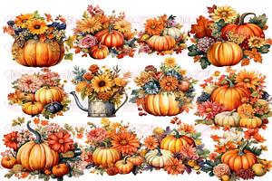 Floral Pumpkins Collection Clipart