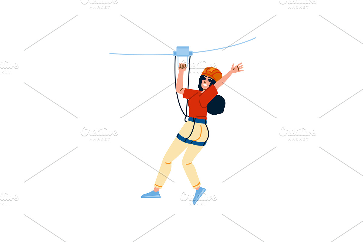Woman sliding on zip line having fun, a Sport Illustration by pikepicture