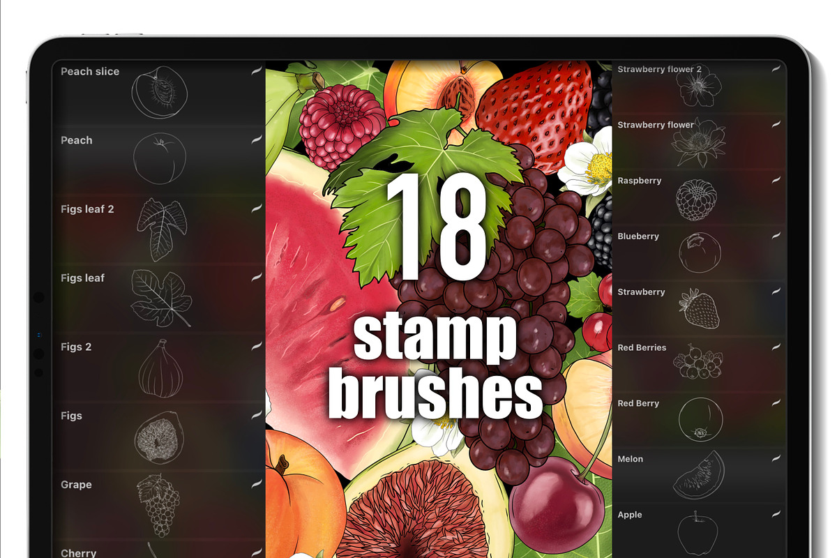 Procreate fruit stamp brushes, a Brush Add-On by PDknyStudio