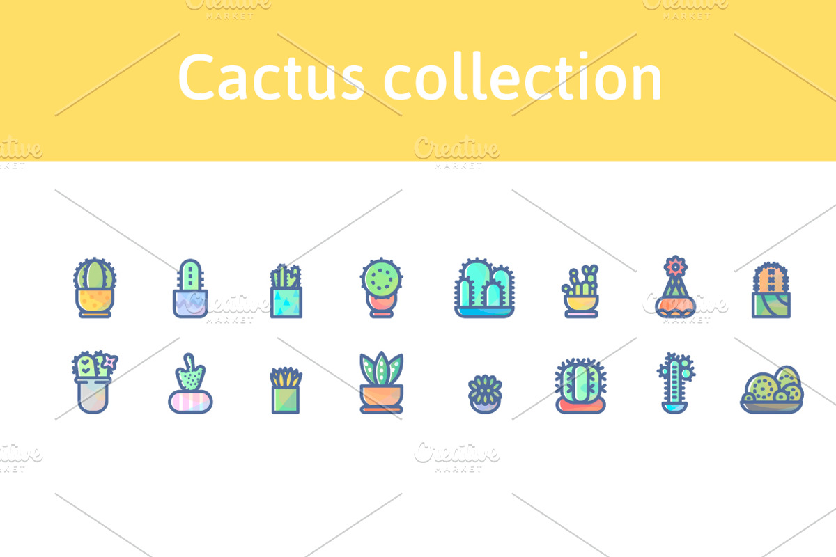 16 cactus icons, an Icon by Asya Malysheva