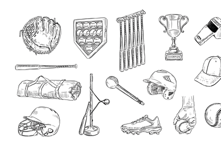baseball handdrawn collection, an Object Graphic by nikagraphic