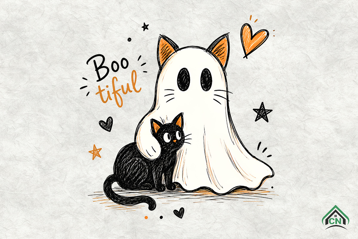 Boo Tiful Ghost Cat Halloween PNG, an Animal Illustration by Craft Nest (Photo 1 of 3)