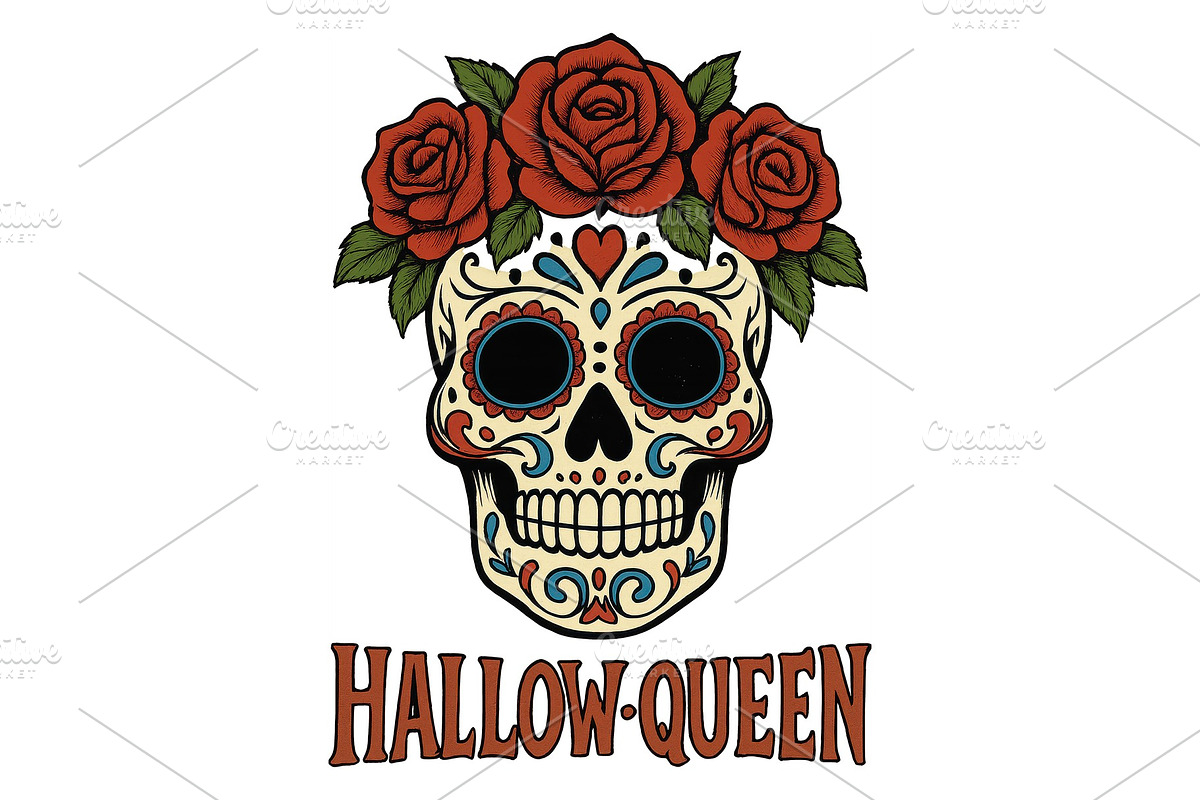 Hallow-Queen Sugar Skull Wall Art, a Background Graphic by LaseredNinja (Photo 1 of 7)