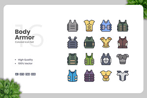 Body Armor Colored Icons, an Icon by Upnowgraphic