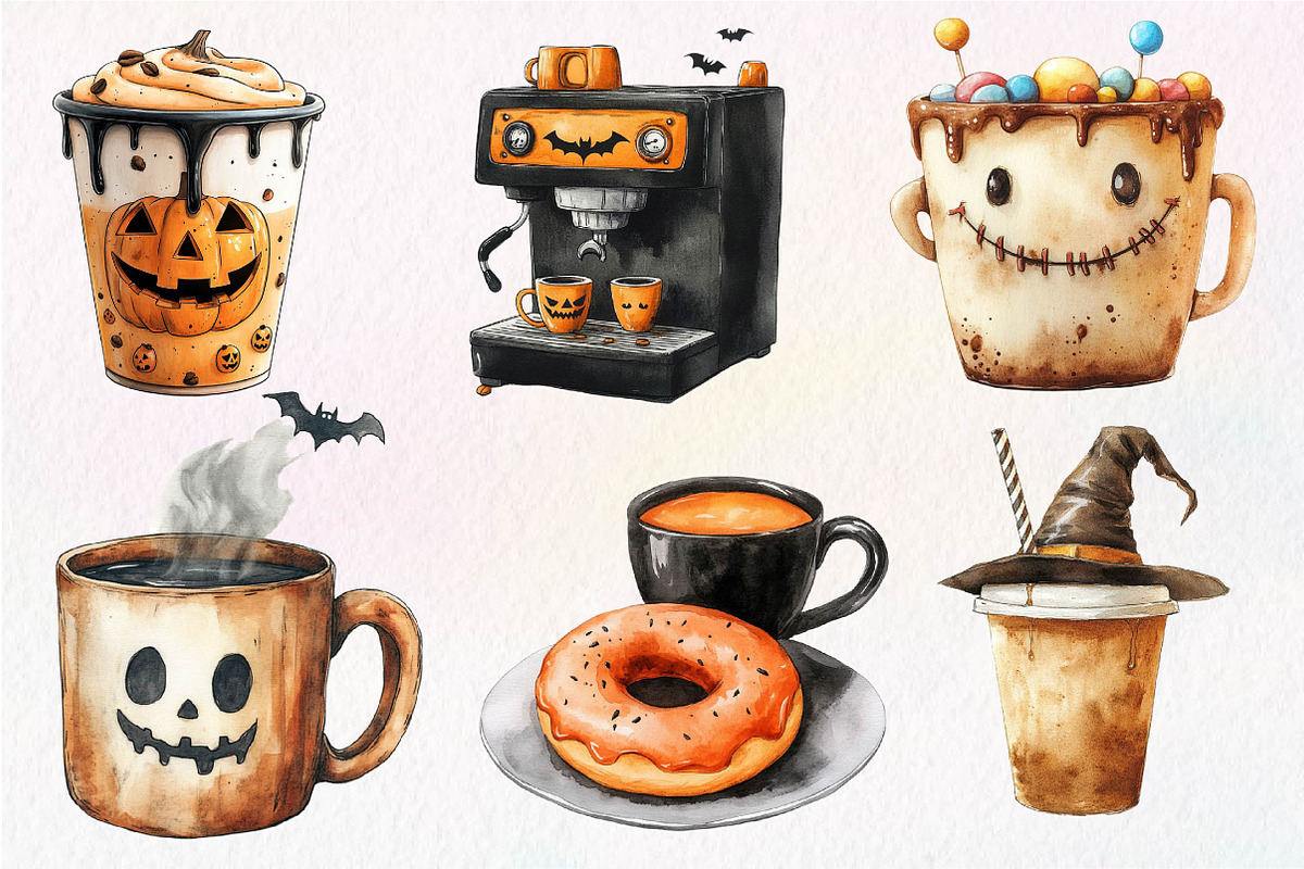 Whimsical Halloween Coffee Clipart, an Illustration by Dream Creation (Photo 7 of 7)