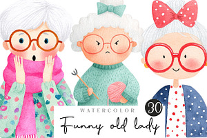 whimsical funny old lady clipart, an Illustration by CreationArt