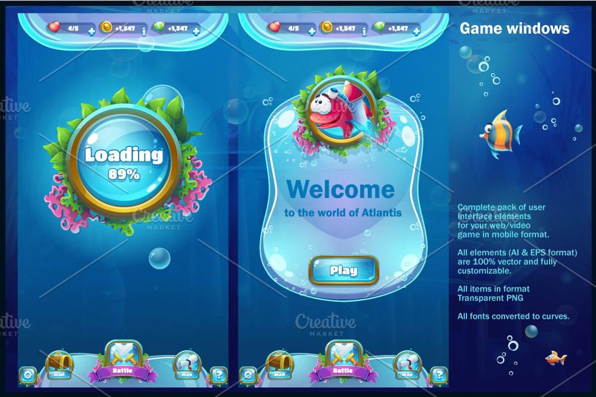 Atlantis Ruins - Casual Game UI, an Object Illustration by Nearbirds (Photo 2 of 4)