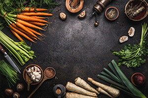 Various organic vegetables frame stock photo containing above and agriculture