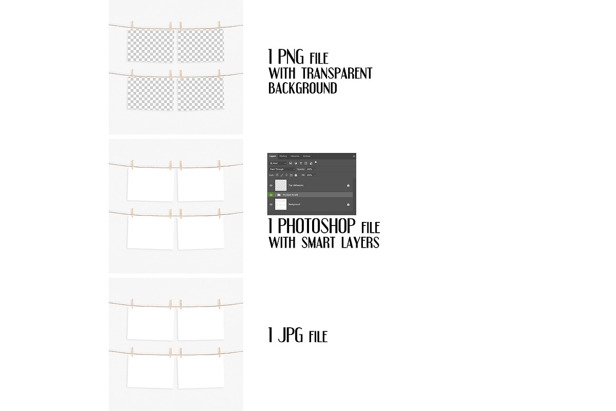 A4 prints mockup with clothespins, a Print Template by Dorado Stock (Photo 2 of 3)