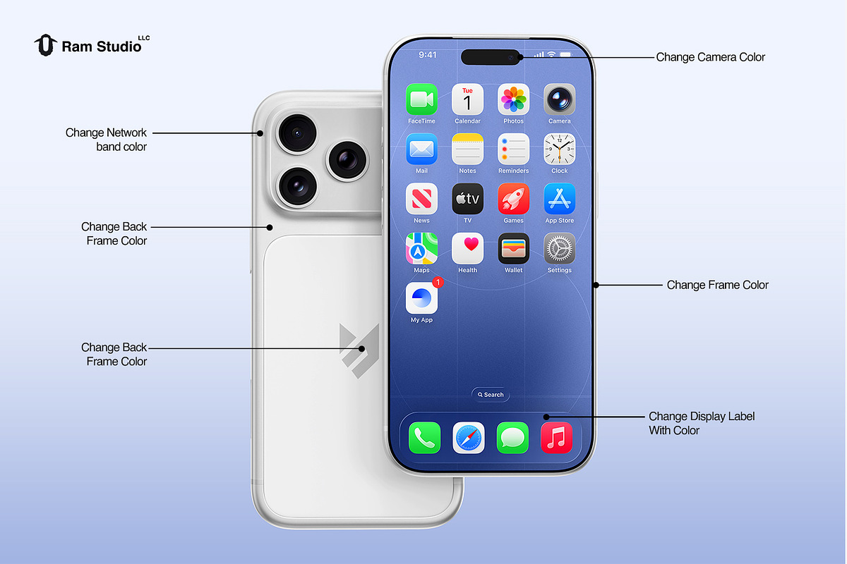 Modern iPhone 17 Pro Screen Mockup, an iPhone Mockup by RamStudio2 (Photo 8 of 15)