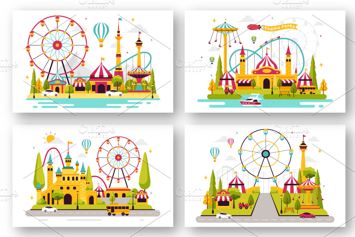 9 Amusement Park Illustration, an Object Illustration by denayunebgt (Photo 2 of 3)
