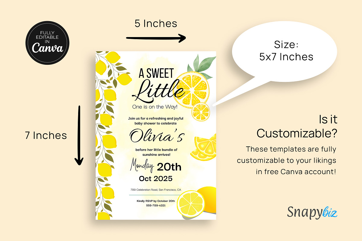 Sweet Little One Lemon Baby Shower, a Card Template by Snapybiz (Photo 9 of 10)