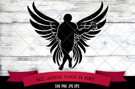 Male Lacrosse Player in Wings Vector