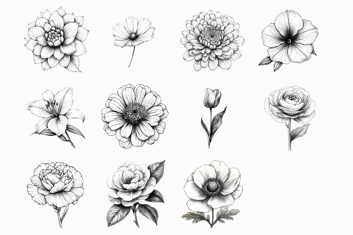 Watercolor Black White Flowers Clipa, an Illustration by Design Market (Photo 4 of 4)