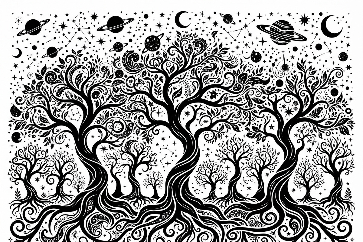 50 Mystical Galaxy Forest Silhouette, a Technology Illustration by Amazin_art (Photo 30 of 34)